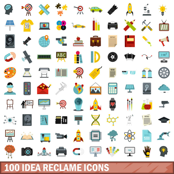 100 myšlenka reclame ikony nastavit, ploché styl - Vektor, obrázek