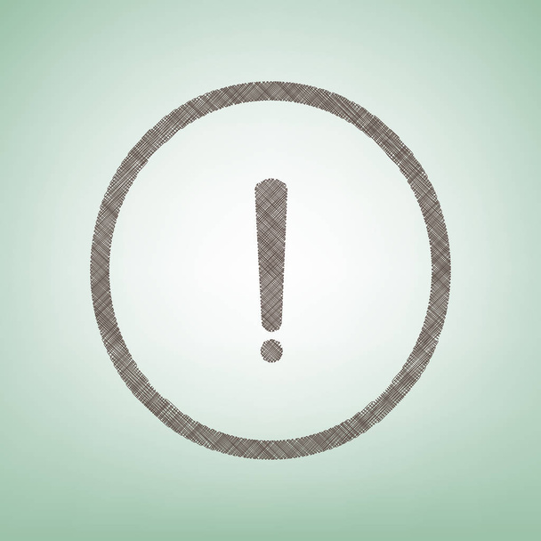 Exclamation mark sign. Vector. Brown flax icon on green background with light spot at the center. - Vector, Image