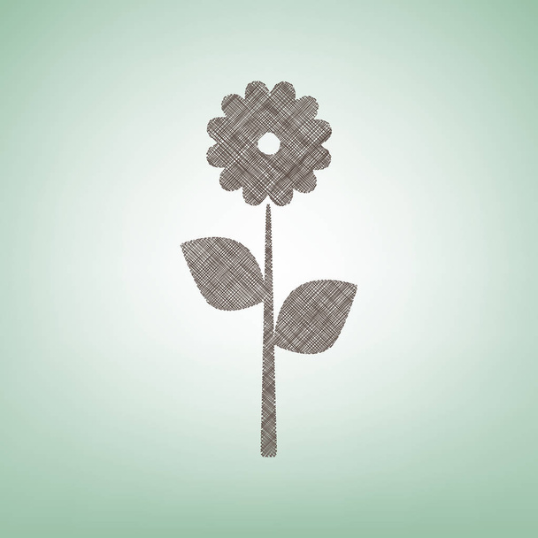 Blumenschild-Illustration. Vektor. braunes Flachssymbol auf grünem Hintergrund mit hellem Fleck in der Mitte. - Vektor, Bild
