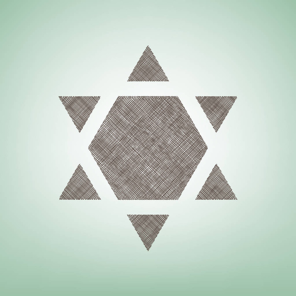 Bouclier Magen David Star Inverse. Symbole d'Israël inversé. Vecteur. Icône de lin brun sur fond vert avec tache lumineuse au centre
. - Vecteur, image