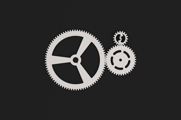 Set of white gears and cogs on black background - 写真・画像