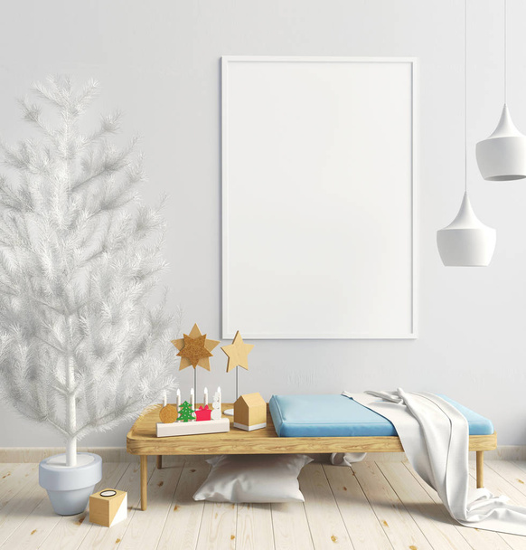 Μοντέρνο εσωτερικό Χριστούγεννα του σκανδιναβικού στυλ. 3D απεικόνιση - Φωτογραφία, εικόνα