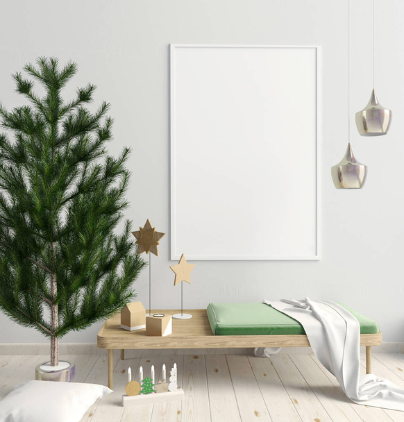 Modern karácsonyi belső skandináv stílusban. 3D-s illusztráció - Fotó, kép