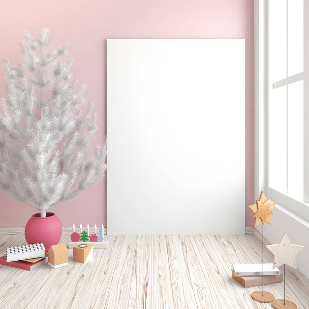 Сучасний інтер'єр Різдво скандинавському стилі. 3D ілюстрація - Фото, зображення