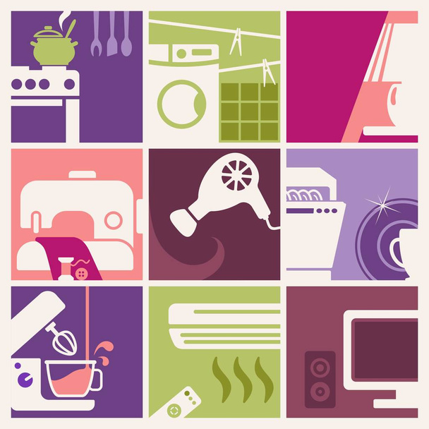 Vintage home appliances icons - Vector, Image