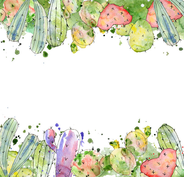 Tropical cactus arrangements, borders, frames watercolor cacti print  - Foto, immagini