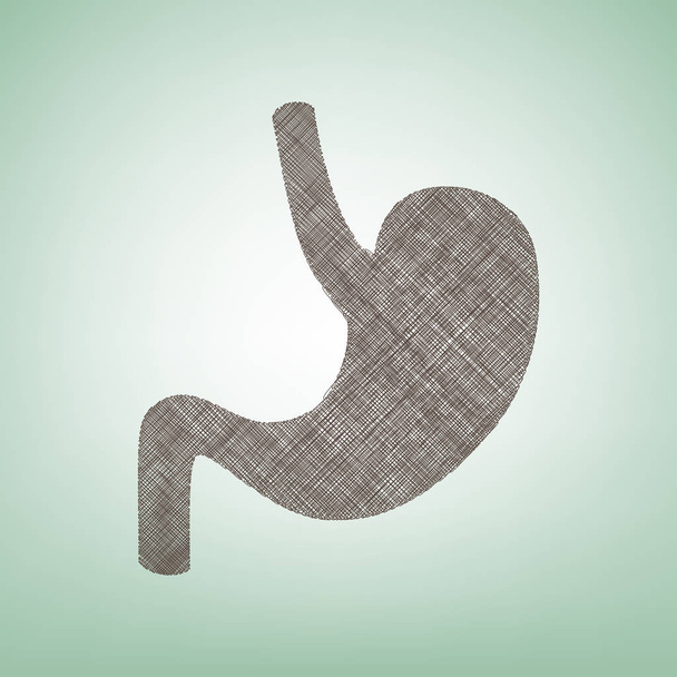 Human anatomy. Stomach sign. Vector. Brown flax icon on green background with light spot at the center. - Vector, Image