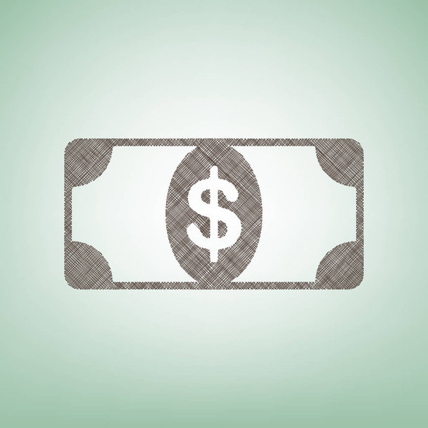 Bank Note dollar sign. Vector. Brown flax icon on green background with light spot at the center. - Vector, Image
