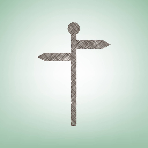 Direction road sign. Vector. Brown flax icon on green background with light spot at the center. - Vector, Image