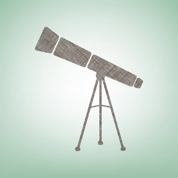 Telescoop eenvoudig teken. Vector. Bruin vlas pictogram op groene achtergrond met lichte plek in het midden. - Vector, afbeelding