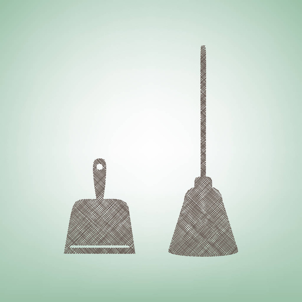 Dustpan vector sign. Scoop for cleaning garbage housework dustpan equipment. Vector. Brown flax icon on green background with light spot at the center. - Vector, Image
