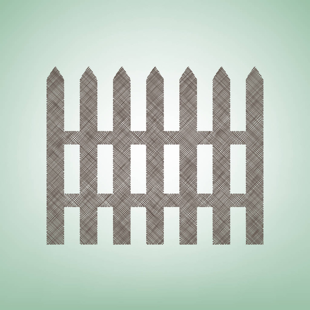 Zaun einfaches Zeichen. Vektor. braunes Flachssymbol auf grünem Hintergrund mit hellem Fleck in der Mitte. - Vektor, Bild