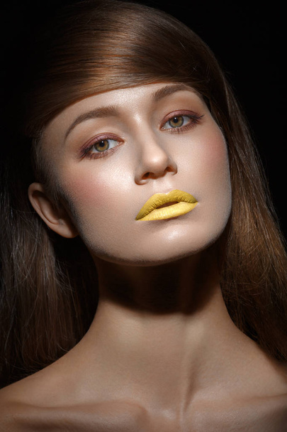Woman with yellow lips - Foto, imagen