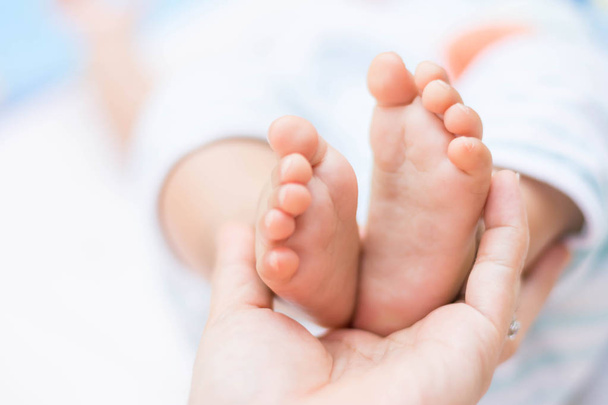 mãe mãos segurando pequenos pés de bebê
 - Foto, Imagem