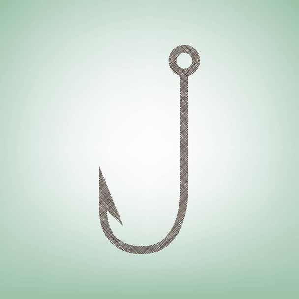 Halászati Hook jel illusztráció. Vektor. Barna len ikon zöld háttérben fény folt a központban. - Vektor, kép