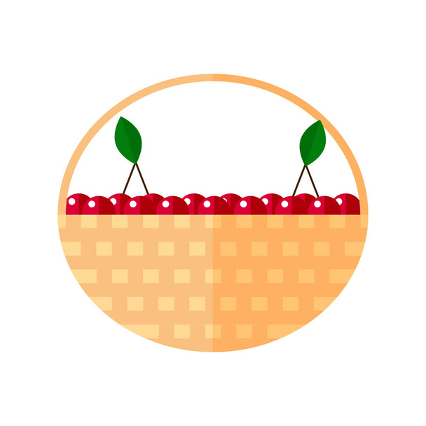flat vector illustration. a basket of cherry - Vector, Image