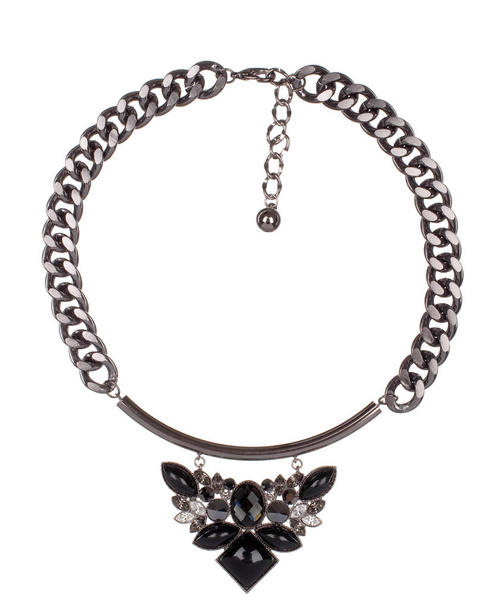 Luxueux collier volumétrique massif de chaînes, métal, cristaux, perles et pierres
 - Photo, image