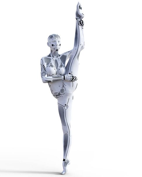 Dancing robot woman. White metal droid. Artificial Intelligence. - Zdjęcie, obraz
