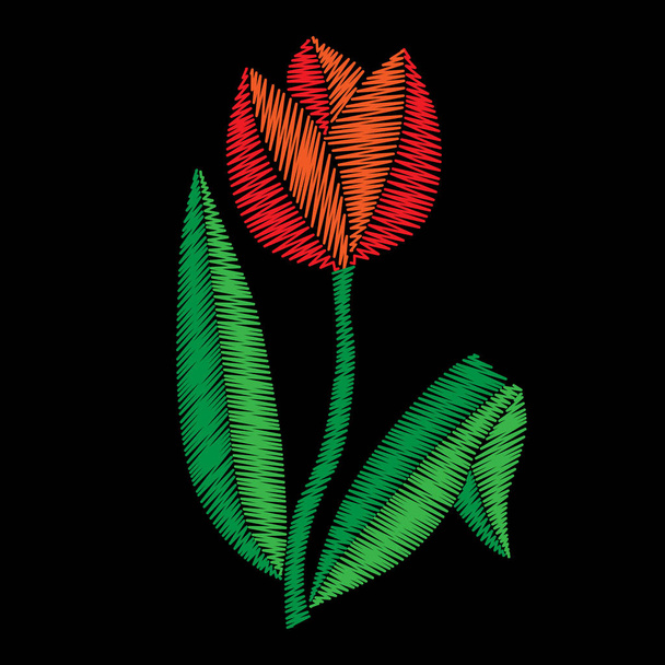 Hímzés öltés utánzat tulipán - Vektor, kép