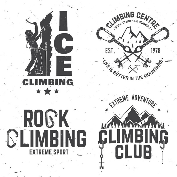 Diseño tipográfico vintage con escalador, mosquetón y montañas
 - Vector, imagen