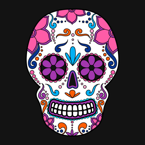 День Мертвых красочный череп с цветочным орнаментом. Мексиканский череп. Векторная иллюстрация
 - Вектор,изображение