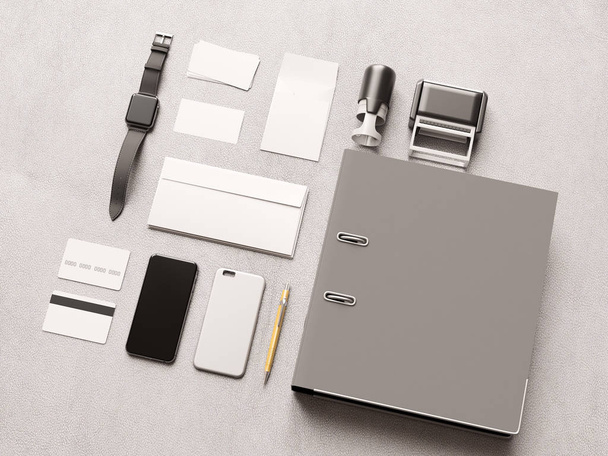 Branding Mock Up. Office supplies, Gadgets. 3D illustration - Фото, зображення