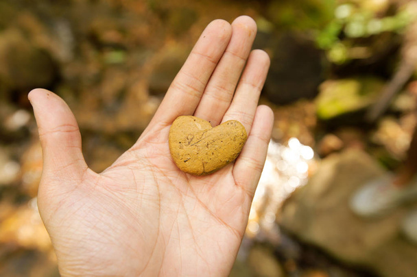 Руки, що тримають серце на розфокусованому кам'яному фоні
 - Фото, зображення