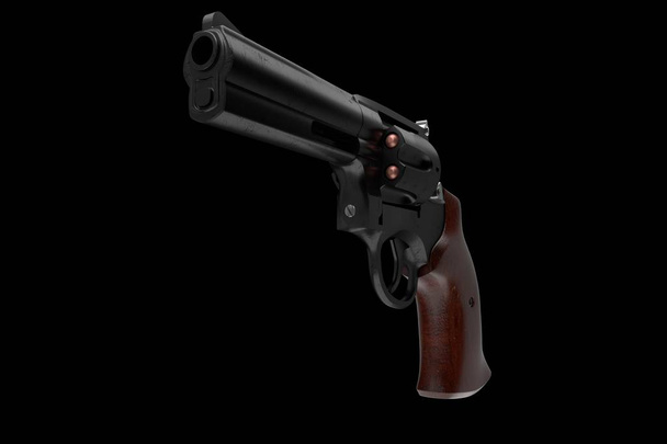ilustración 3d de un revólver sobre un fondo negro
 - Foto, Imagen