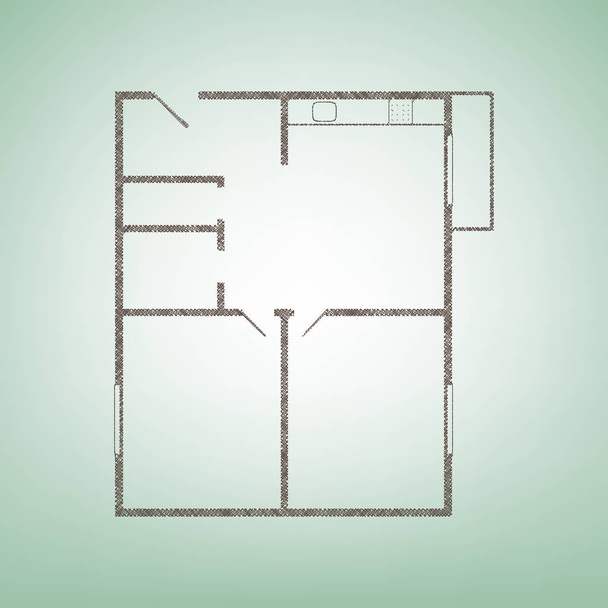 Appartementenhuis de plannen van de vloer. Vector. Bruin vlas pictogram op groene achtergrond met lichte plek in het midden. - Vector, afbeelding