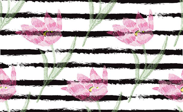 embroidery floral seamless pattern - Vektör, Görsel