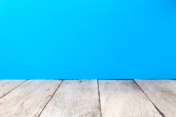 wooden floor on blue background. - Φωτογραφία, εικόνα