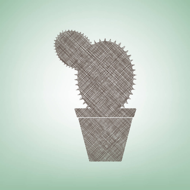 Cactus sign illustration. Vector. Brown flax icon on green background with light spot at the center. - Vector, Image