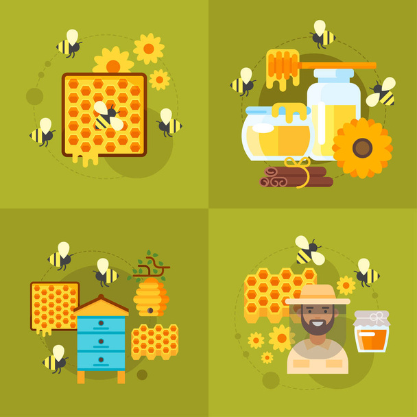 honey and beekeeping illustrations - Vector, Image
