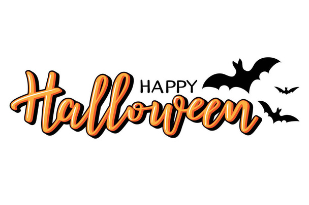 Halloween vector lettering. Holiday calligraphy with bats. - Vektor, Bild