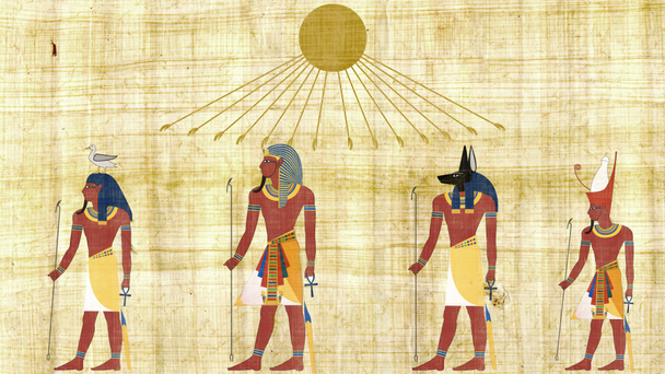 神々 とファラオがエジプトの太陽のシンボルの下で - 映像、動画
