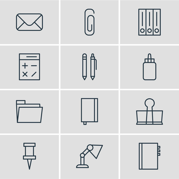 Vector Illustration Of 12 Instruments Icons. Editable Pack Of Textbook, Letter, Adhesive And Other Elements. - Vektor, obrázek