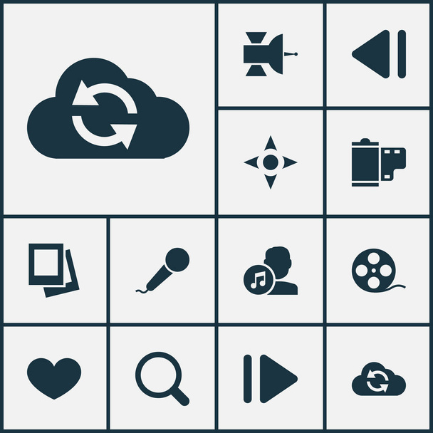 Media Icons Set. Collection Of Heart, Microphone, Filmstrip And Other Elements. Also Includes Symbols Such As Film Negative, Lover, Arrow. - Vector, Image