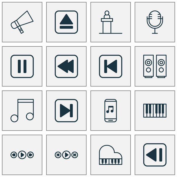 Мультимедийный набор иконок. Аудио-бобины, последняя песня, рострум и другие элементы. Also Includes Symbols such as backward, Audio, Keyboard
. - Вектор,изображение
