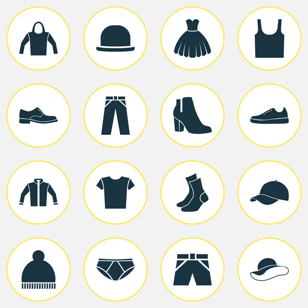 Clothes Icons Set. Collection Of Elegance, Sneakers, Half-Hose And Other Elements. Also Includes Symbols Such As Fedora, Jacket, Garment. - Vector, Image