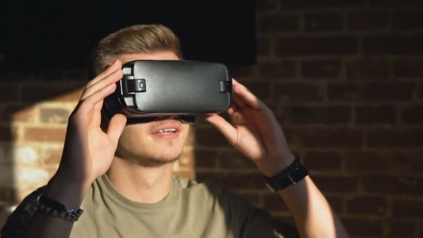 Man Enjoys Virtual Reality Helm - Footage, Video