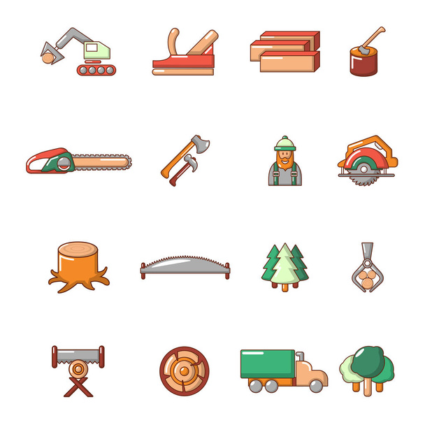Timber industry icons set, cartoon style - Вектор,изображение