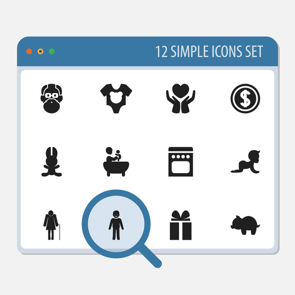 Set Of 12 Editable Kin Icons. Includes Symbols Such As Stove, Bodysuit, Save Love And More. Can Be Used For Web, Mobile, UI And Infographic Design. - Vector, Image