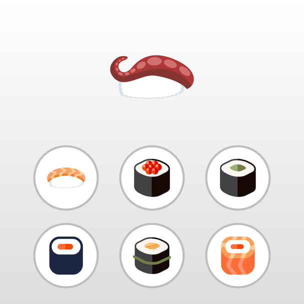 Flat Icon Salmon Set Of Seafood, Sashimi, Salmon Rolls And Other Vector Objects. Also Includes Rolls, Seafood, Sashimi Elements. - Vektor, obrázek
