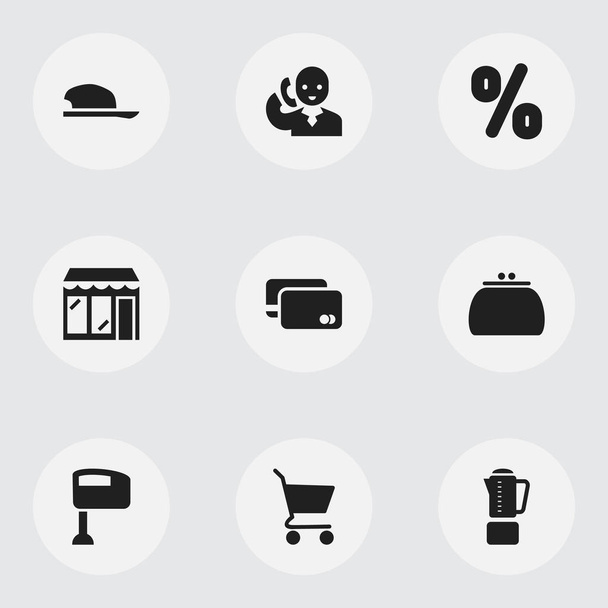 Conjunto de 9 ícones de compras editáveis. Inclui símbolos como Bonnet, carteira, mistura e muito mais. Pode ser usado para Web, Mobile, UI e design infográfico
. - Vetor, Imagem