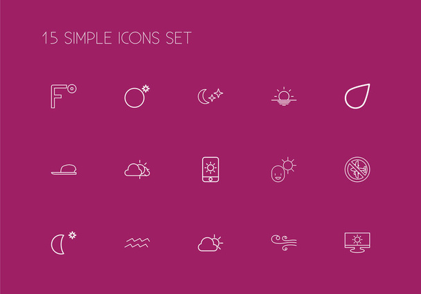 Set Of 15 Editable Weather Outline Icons. Includes Symbols Such As No Flight, Sky Night, Sunrise And More. Can Be Used For Web, Mobile, UI And Infographic Design. - Vector, Image