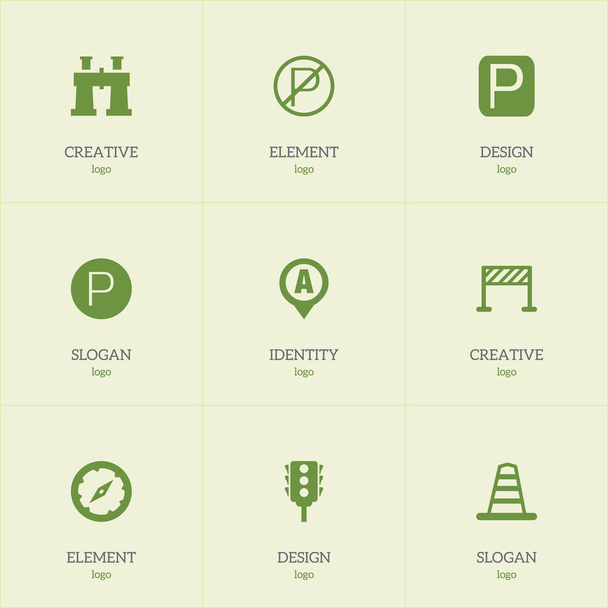 Készlet 9 szerkeszthető helyét ikonok. Látcső, akadály, mágnes Navigator, és szimbólumokat tartalmaz. Lehet használni a Web, mobil, Ui és Infographic Design. - Vektor, kép