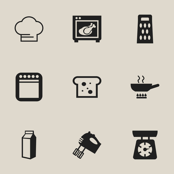 Set Of 9 Editable Restaurant Icons. Includes Symbols Such As Milk Bottle, Cooking Cap, Cooker And More. Can Be Used For Web, Mobile, UI And Infographic Design. - Vector, Image