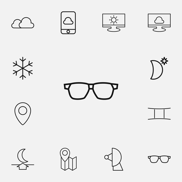 Set Of 12 Editable Air Outline Icons. Includes Symbols Such As Cloud On The Screen, Crescent With Star, Monitor And More. Can Be Used For Web, Mobile, UI And Infographic Design. - Vector, Image