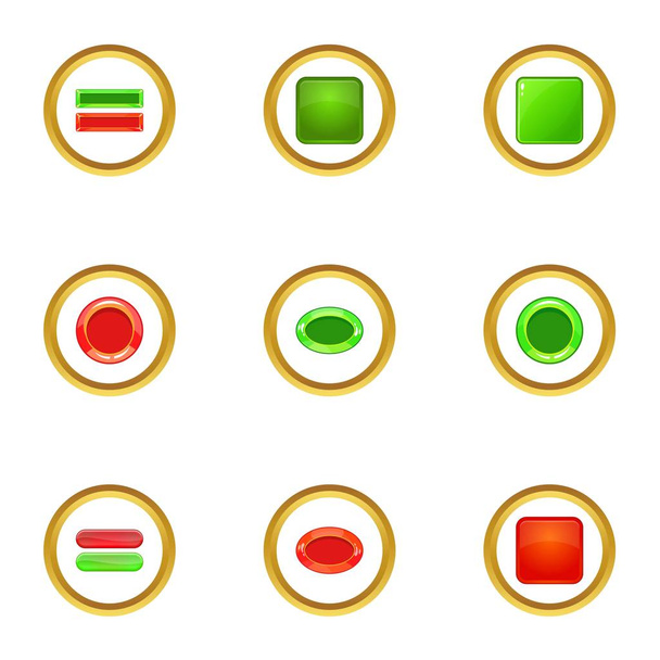 Red and green button icons set, cartoon style - Vektori, kuva