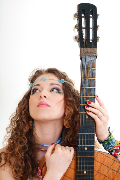 Beautiful Girl holding guitar - Fotoğraf, Görsel